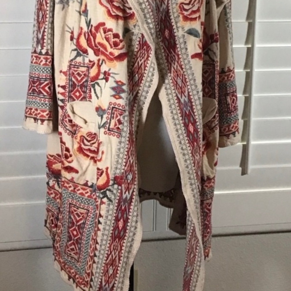 Johnny Was XL MIDI hoodie 💯% cotton heavily  embroidered draped wrap jacket - Picture 5 of 16